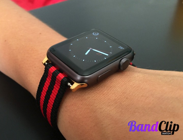 BandClip Gold Version with black and red nylon band